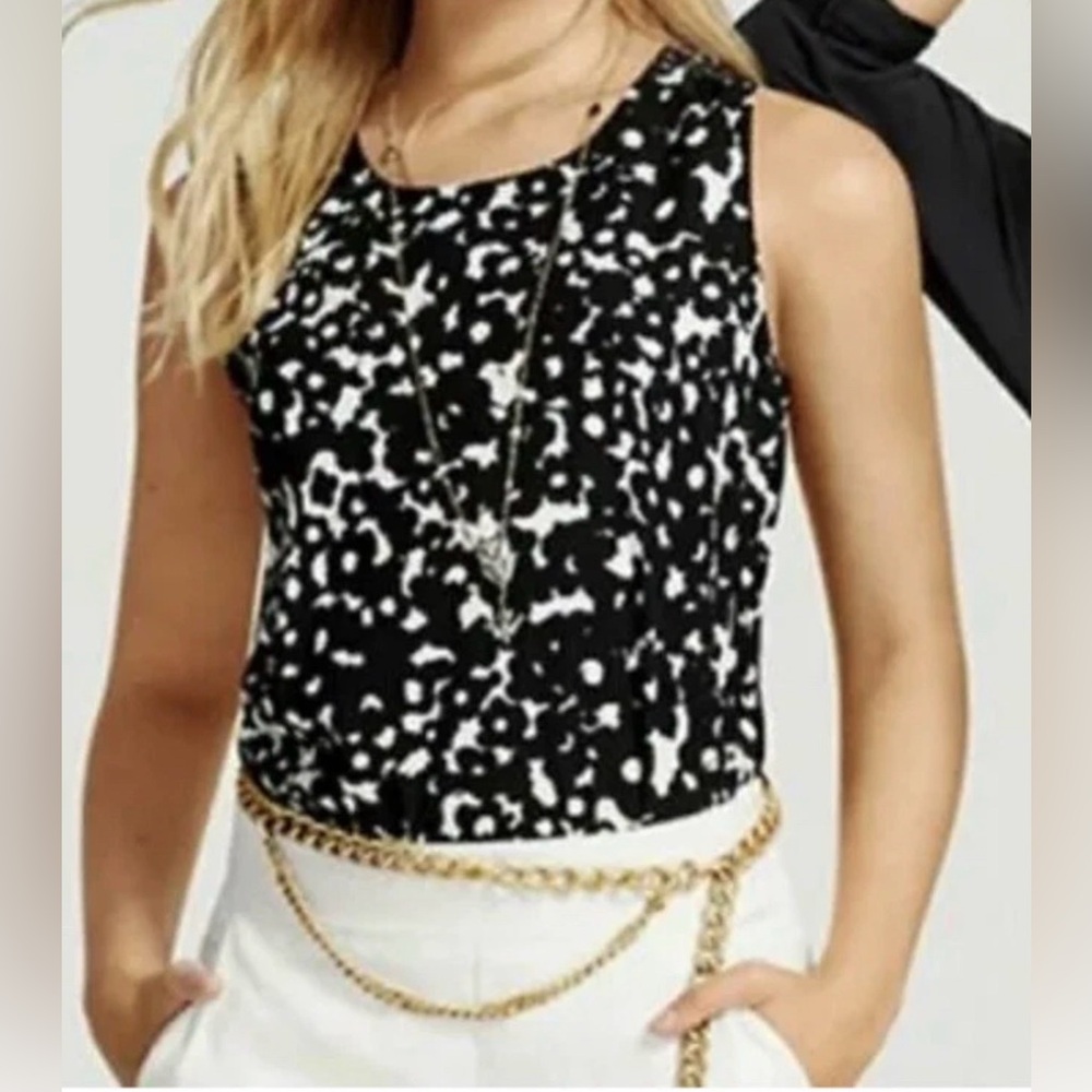 Cabi XS Black‎ White Dixon Abstract Sleeveless Blouse Subtle Whimsigoth Artsy
